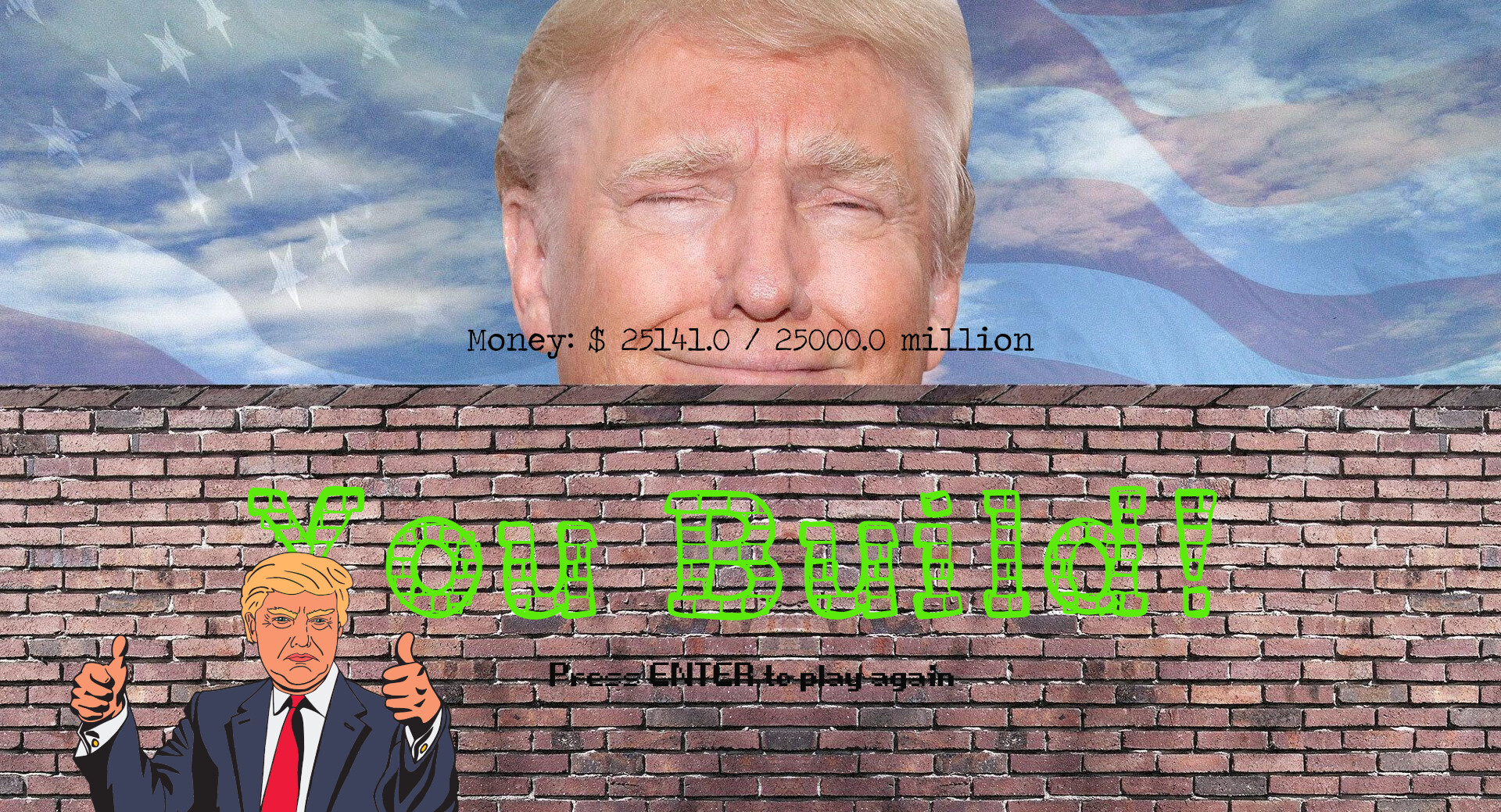 screenshot van de mini game Trumps Wall door Wouter Moraal