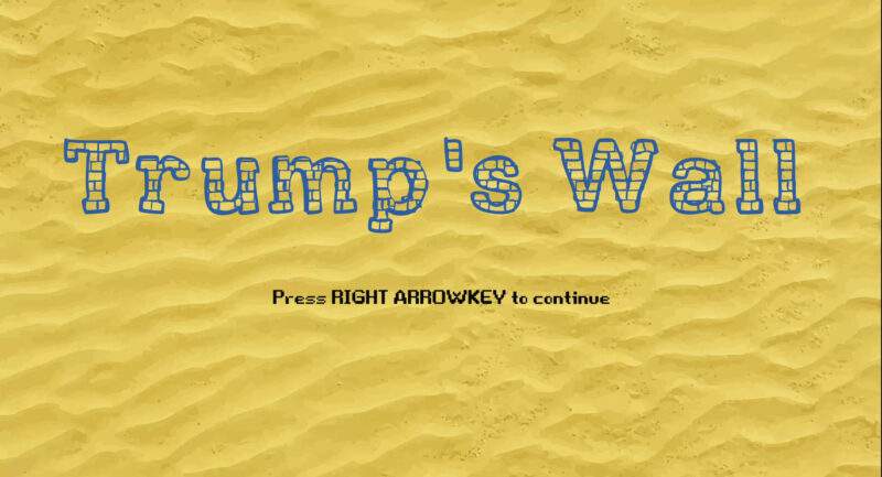 screenshot van de mini game Trumps Wall door Wouter Moraal