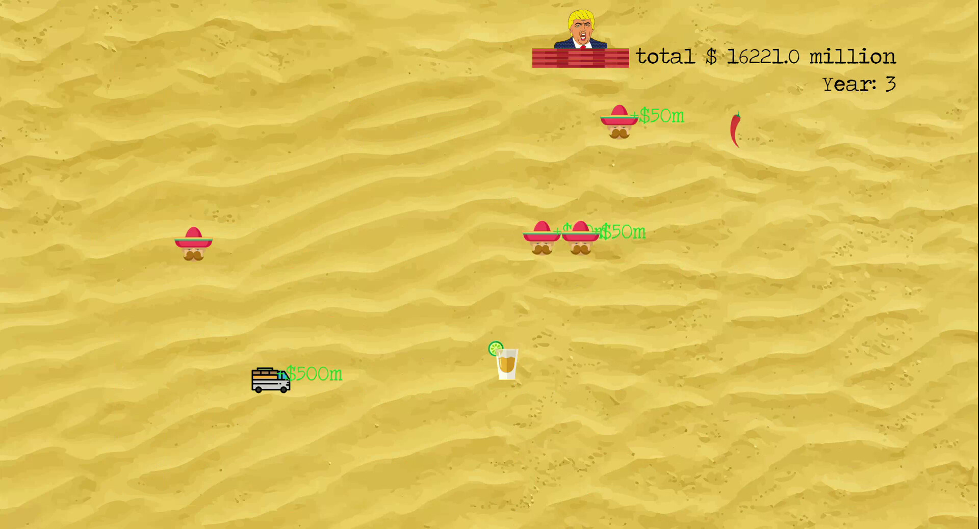 screenshot van de mini game Trumps Wall door Wouter Moraal